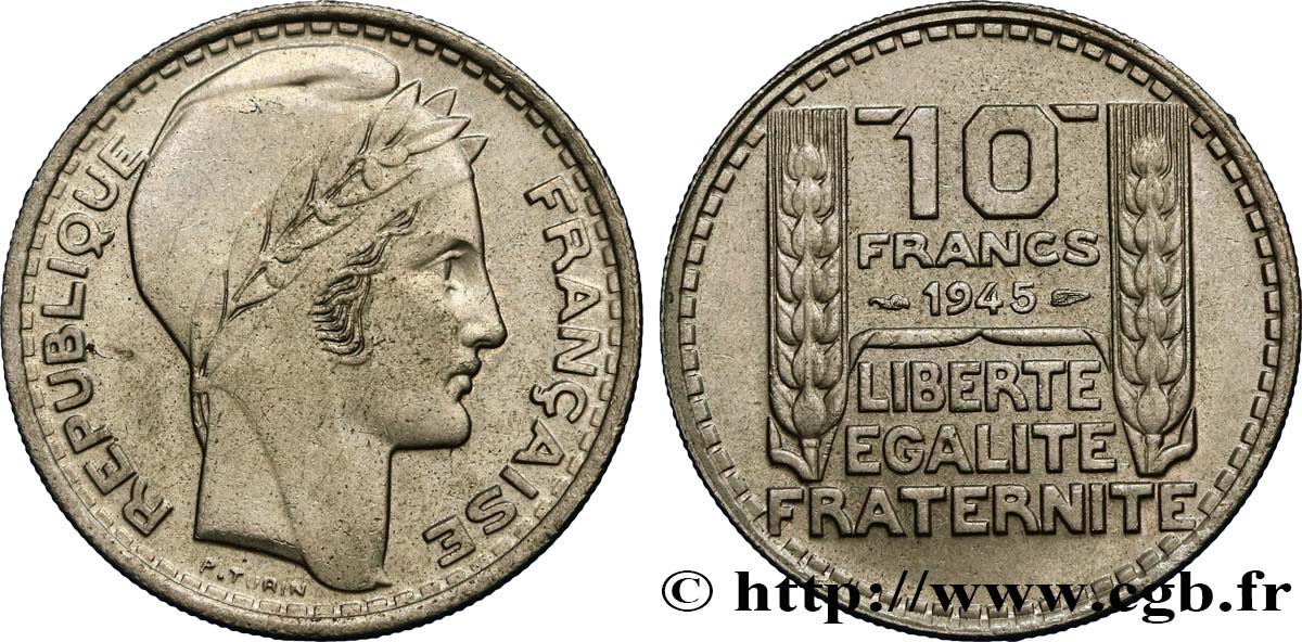 10 francs Turin, grosse tête, rameaux longs 1945  F.361/2 AU52 