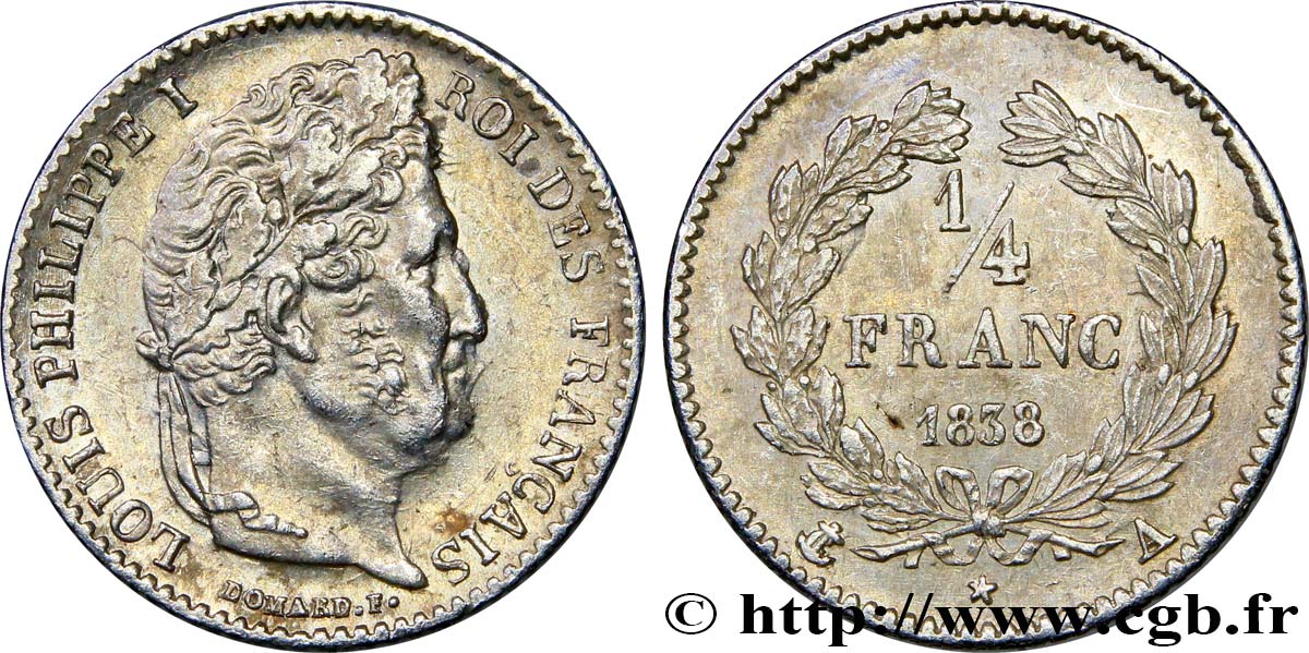 1/4 franc Louis-Philippe 1838 Paris F.166/69 TTB52 