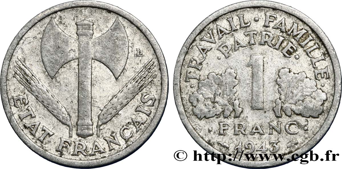 1 franc Francisque, lourde 1943 Paris F.222/4 BC15 