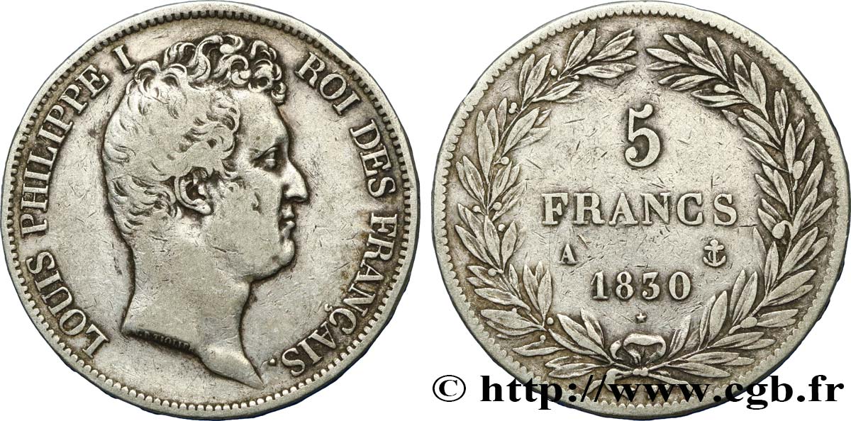 5 francs type Tiolier avec le I, tranche en relief 1830 Paris F.316/1 VF35 