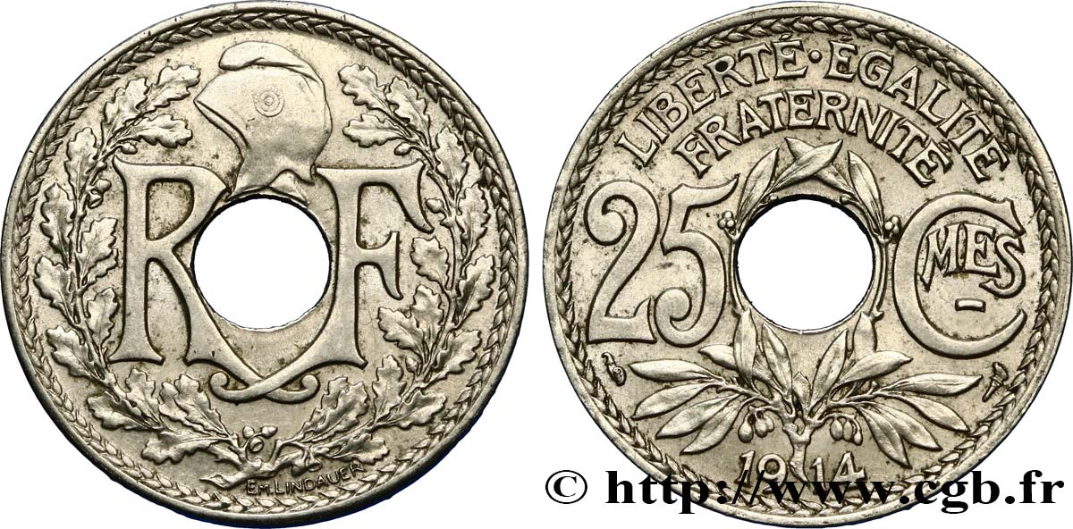 25 centimes Lindauer, Cmes souligné 1914  F.170/2 XF48 