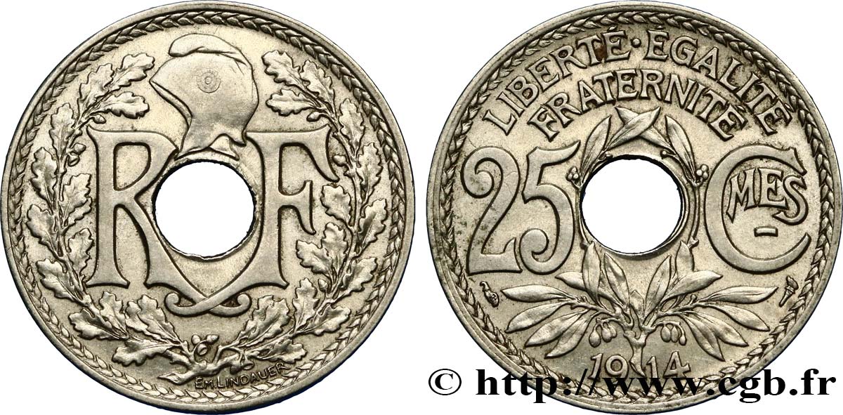 25 centimes Lindauer, Cmes souligné 1914  F.170/2 AU50 