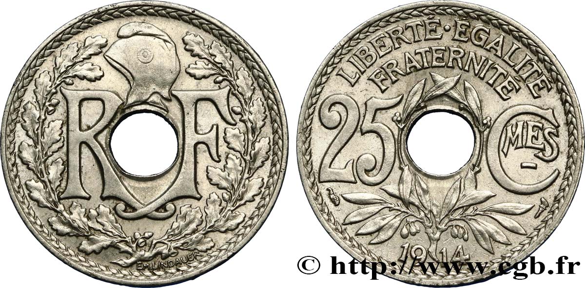 25 centimes Lindauer, Cmes souligné 1914  F.170/2 AU52 