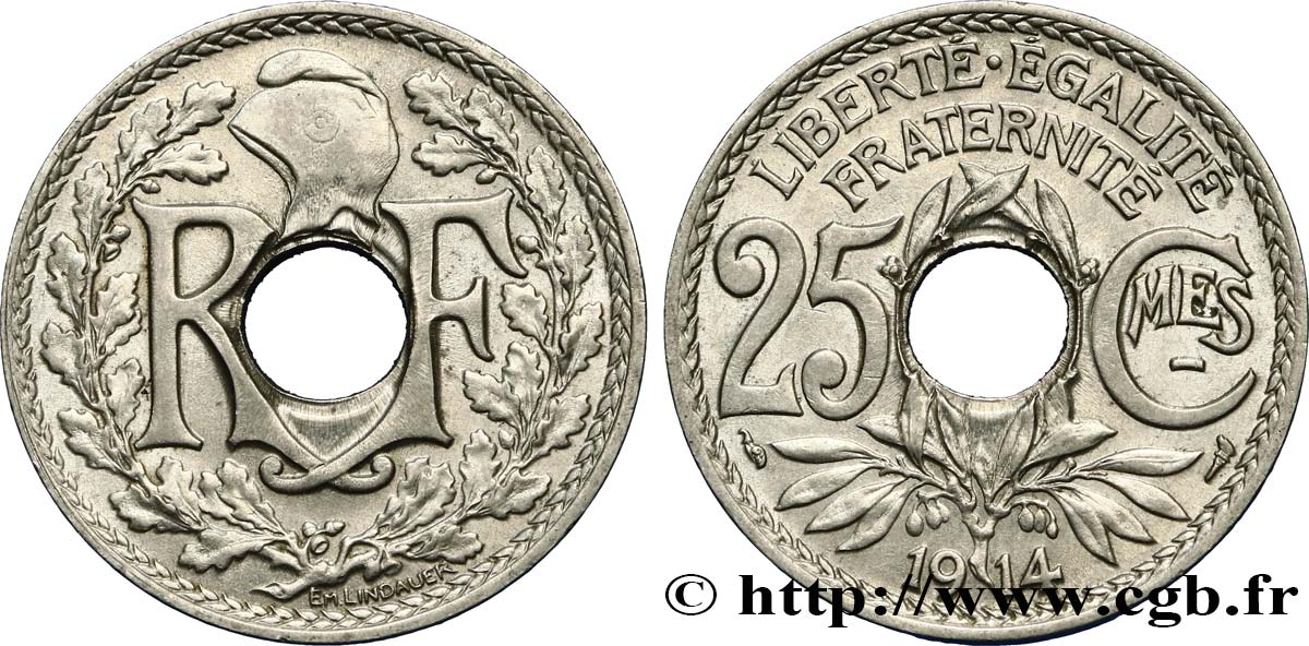 25 centimes Lindauer, Cmes souligné 1914  F.170/2 AU52 