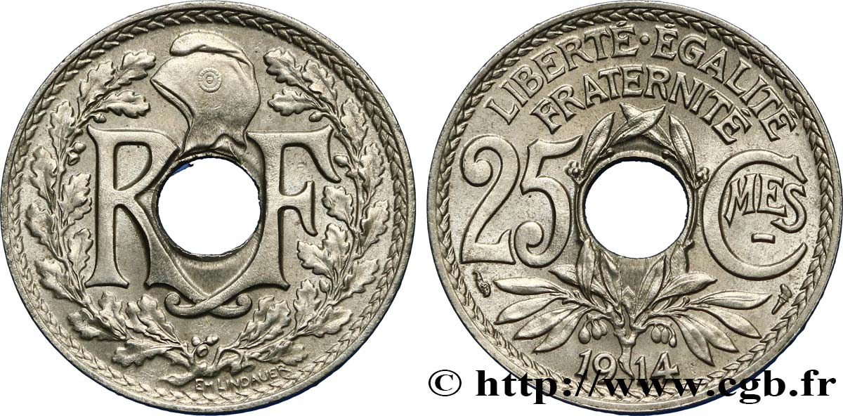 25 centimes Lindauer, Cmes souligné 1914  F.170/2 SPL55 