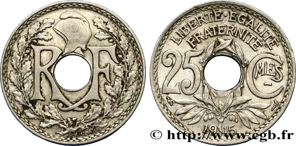 25 centimes Lindauer, Cmes souligné 1915  F.170/3 SS48 