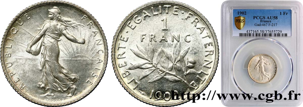1 franc Semeuse 1902 Paris F.217/7 EBC58 PCGS