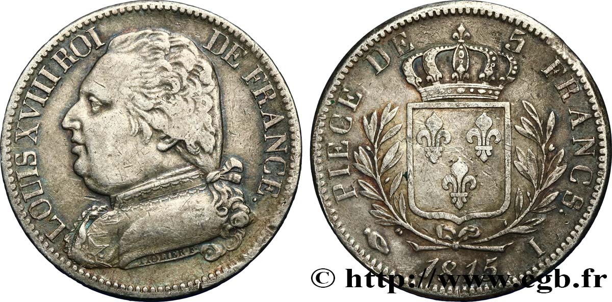 5 francs Louis XVIII, buste habillé 1815 Limoges F.308/20 VF35 