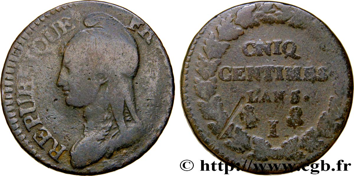 Cinq centimes Dupré, grand module, CNIQ 1797 Limoges F.115/25 BC20 