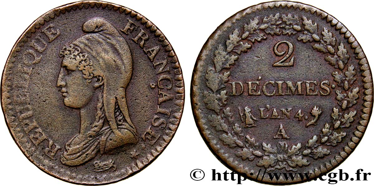 2 décimes Dupré 1796 Paris F.145/1 XF42 