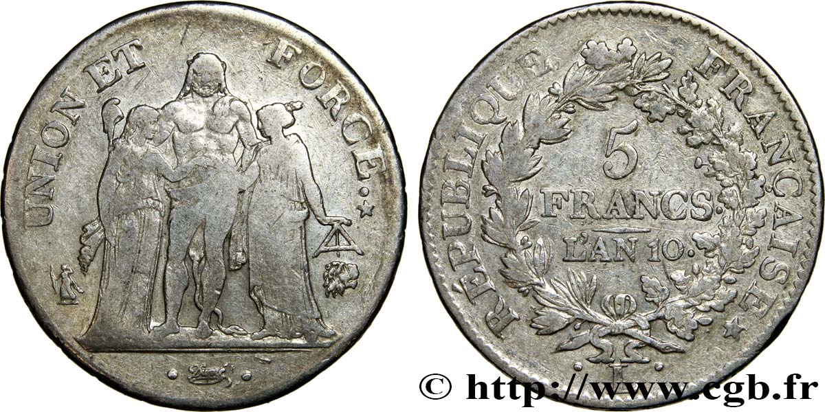 5 francs Union et Force, Union serré, avec glands intérieurs et gland extérieur 1802 Bayonne F.288/180 BC25 