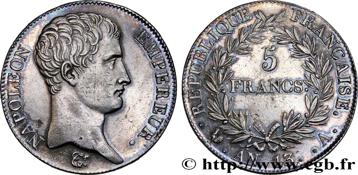 5 francs Napoléon Empereur, Calendrier révolutionnaire 1805 Paris F.303/2 EBC58 