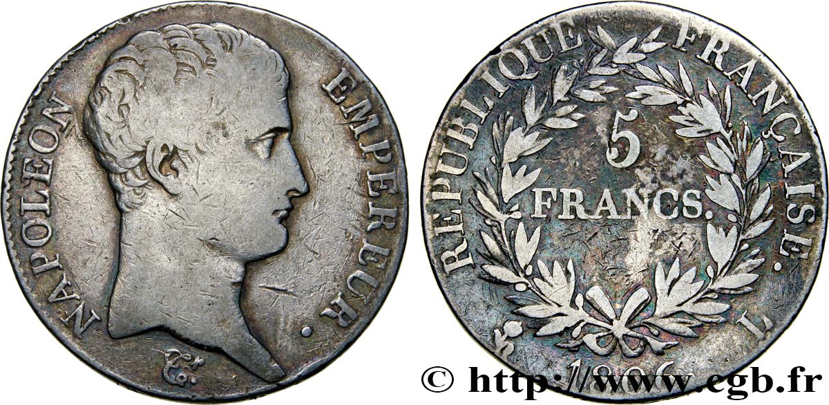 5 francs Napoléon Empereur, Calendrier grégorien 1806 Bayonne F.304/7 S25 