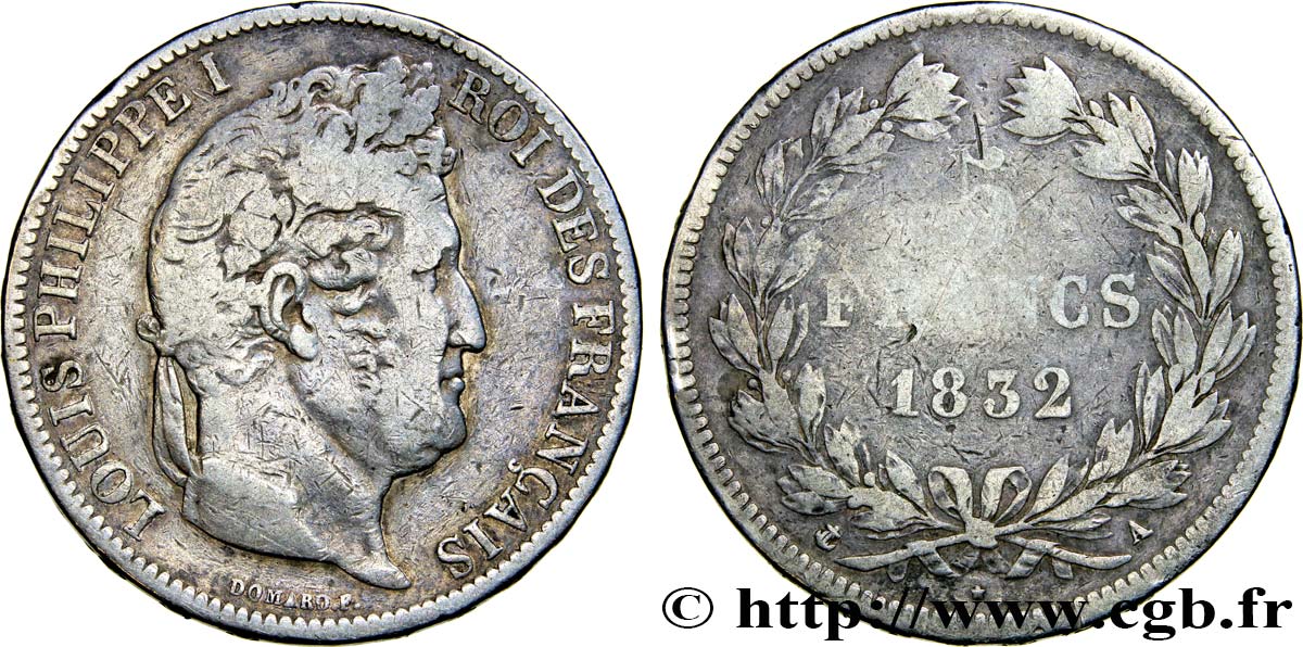 5 francs, Ier type Domard, hybride 1832 Paris F.323/1 S17 