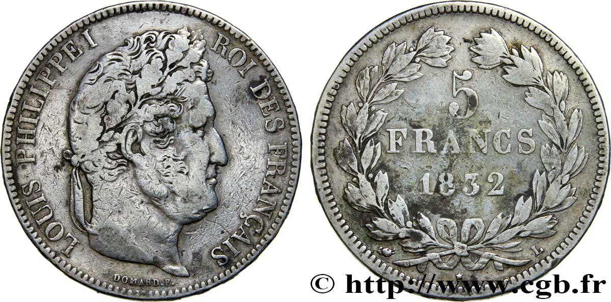 5 francs IIe type Domard 1832 Bayonne F.324/8 S35 