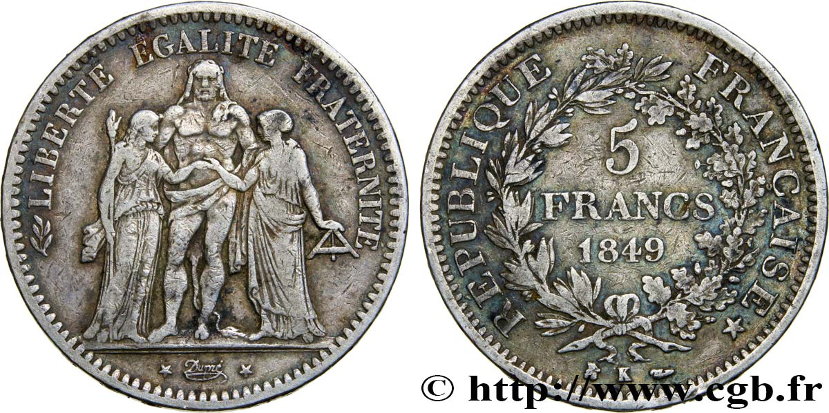 5 francs Hercule, IIe République 1849 Bordeaux F.326/7 SS40 