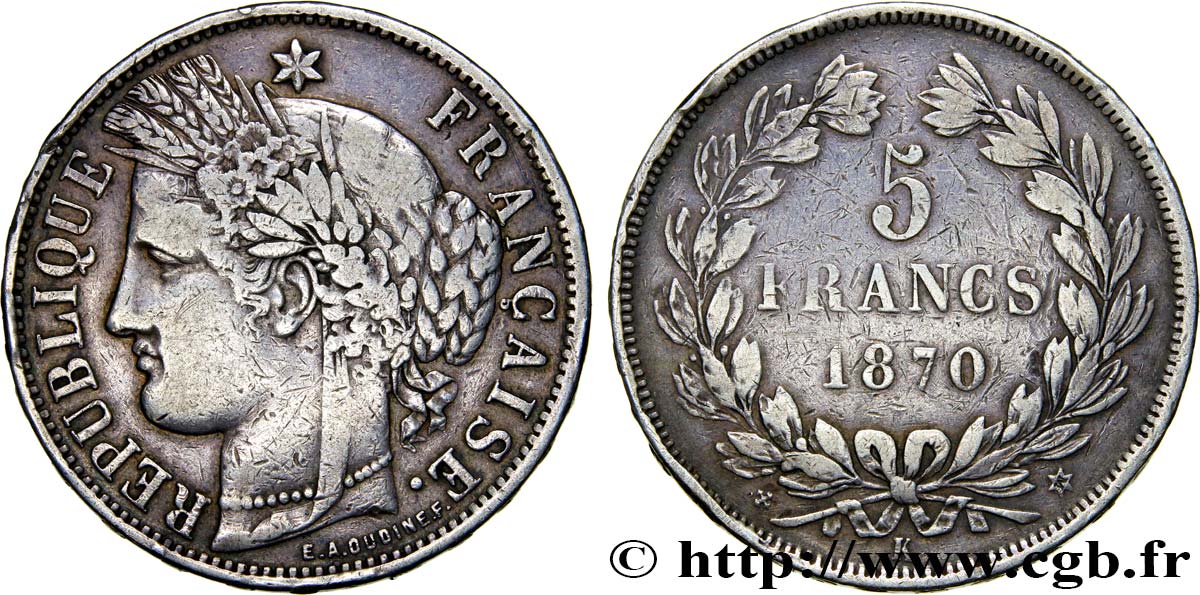 5 francs Cérès, sans légende 1870 Bordeaux F.332/3 TB25 