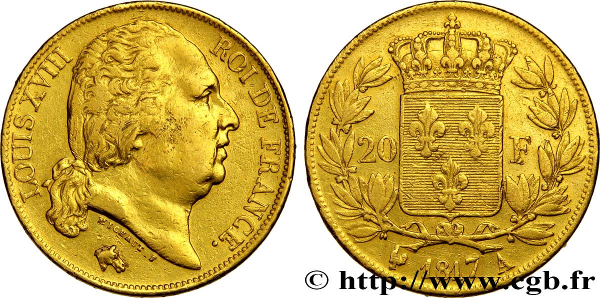 20 francs or Louis XVIII, tête nue 1817 Paris F.519/5 MBC 