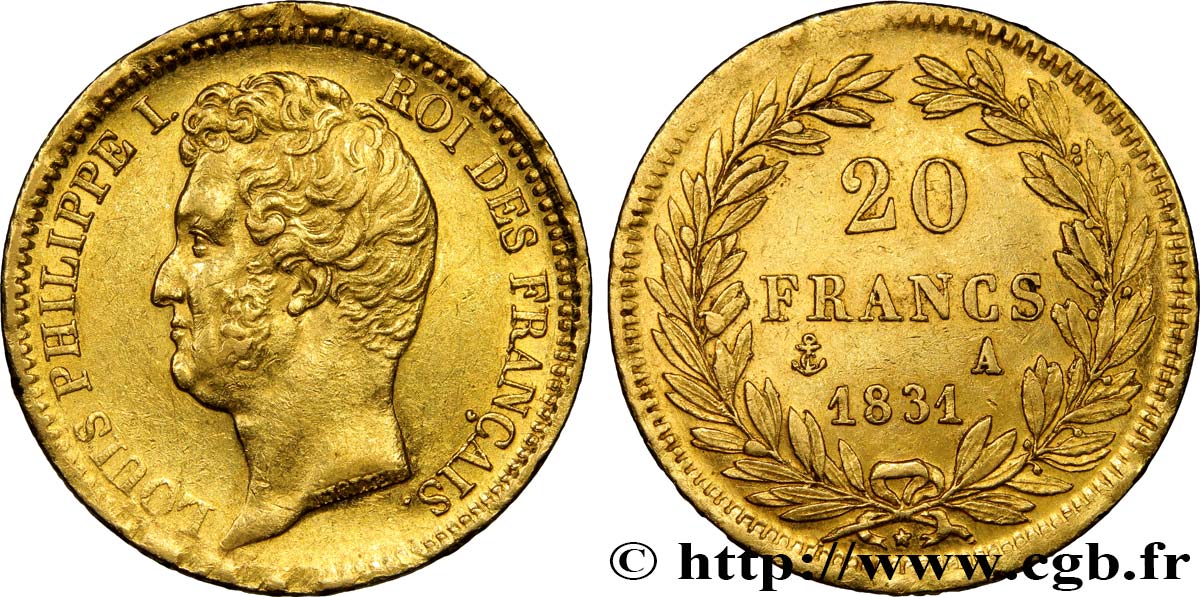 20 francs or Louis-Philippe, Tiolier, tranche inscrite en creux 1831 Paris F.524/2 MBC50 