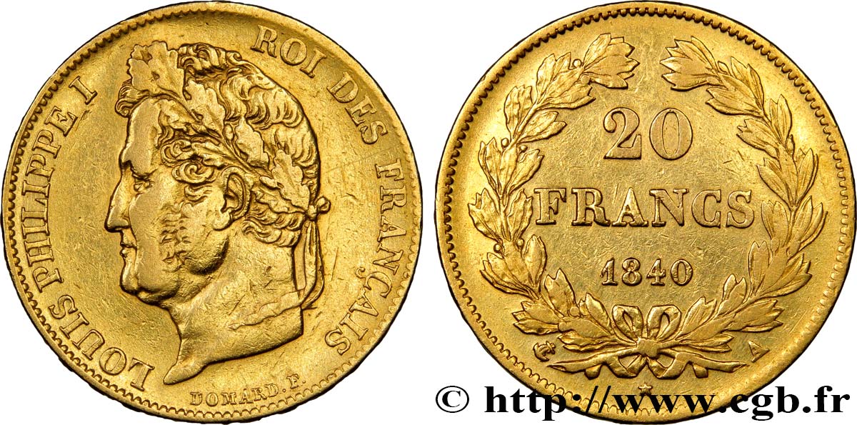 20 francs or Louis-Philippe, Domard 1840 Paris F.527/22 XF40 