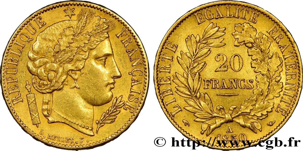 20 francs or Cérès 1850 Paris F.529/2 MBC52 