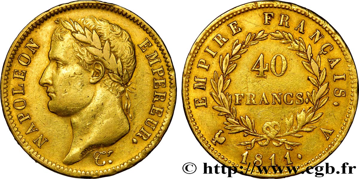 40 francs or Napoléon tête laurée, Empire français 1811 Paris F.541/6 SS40 