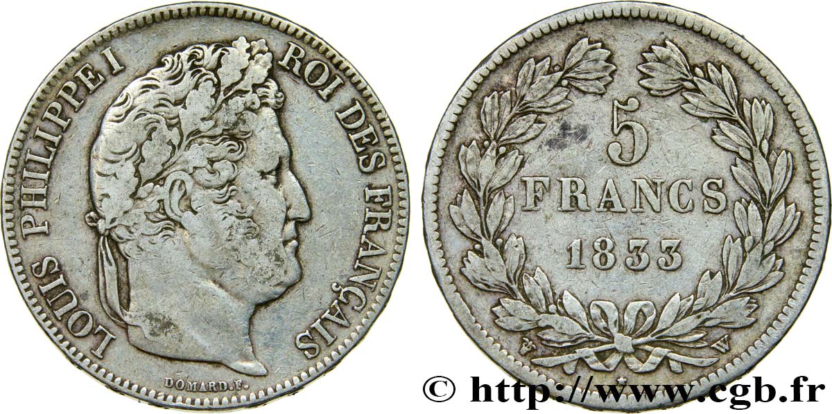 5 francs IIe type Domard 1833 Lille F.324/28 VF35 