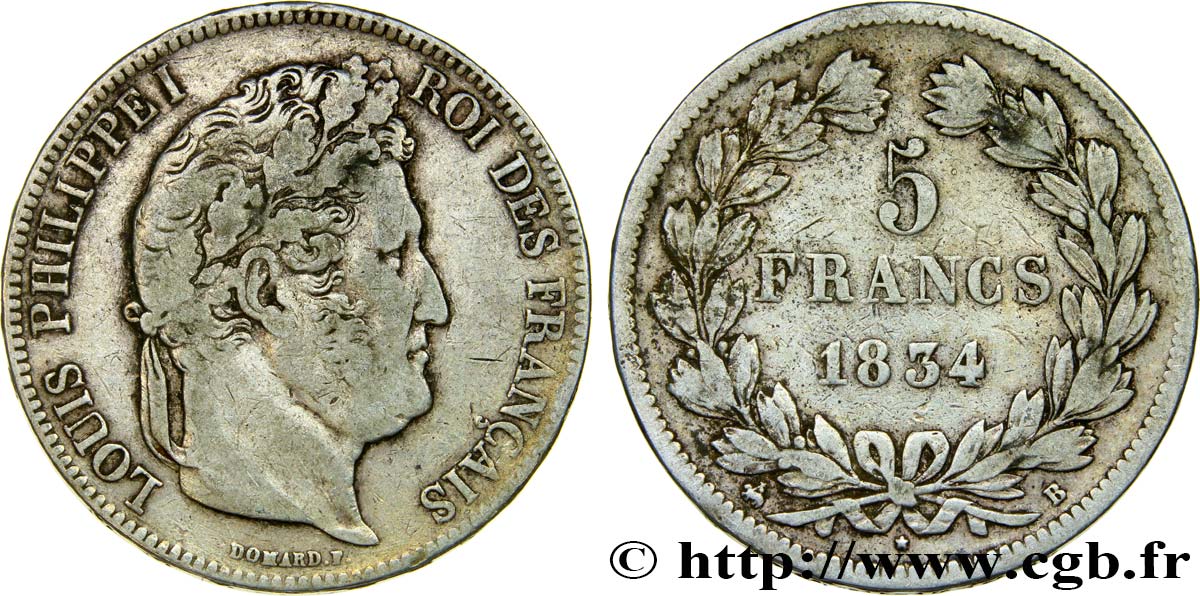 5 francs IIe type Domard 1834 Rouen F.324/30 TB30 
