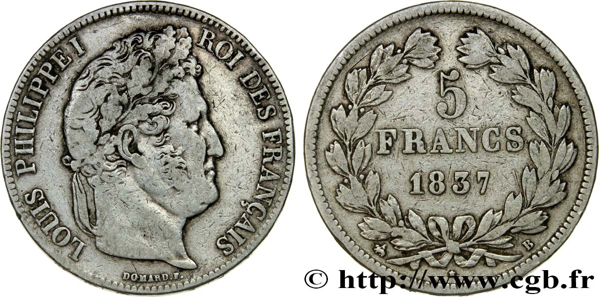 5 francs IIe type Domard 1837 Rouen F.324/62 MB25 
