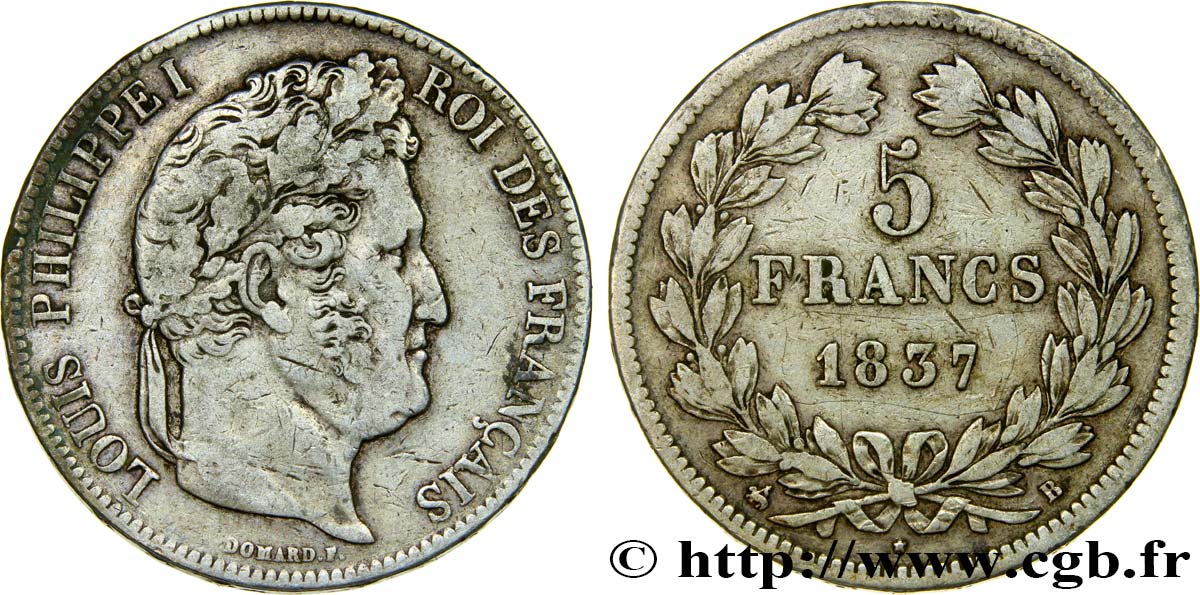 5 francs IIe type Domard 1837 Rouen F.324/62 TB30 