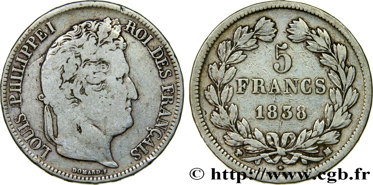 5 francs IIe type Domard 1838 Marseille F.324/73 TB20 