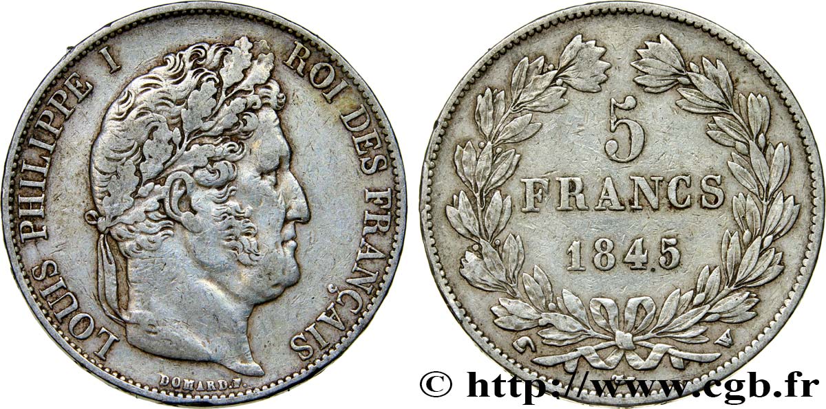 5 francs IIIe type Domard 1845 Lille F.325/9 XF45 