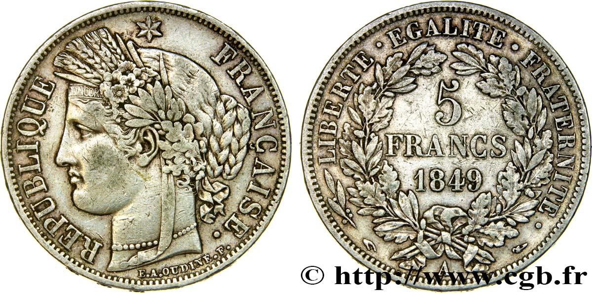 5 francs Cérès, IIe République 1849 Paris F.327/1 SS40 