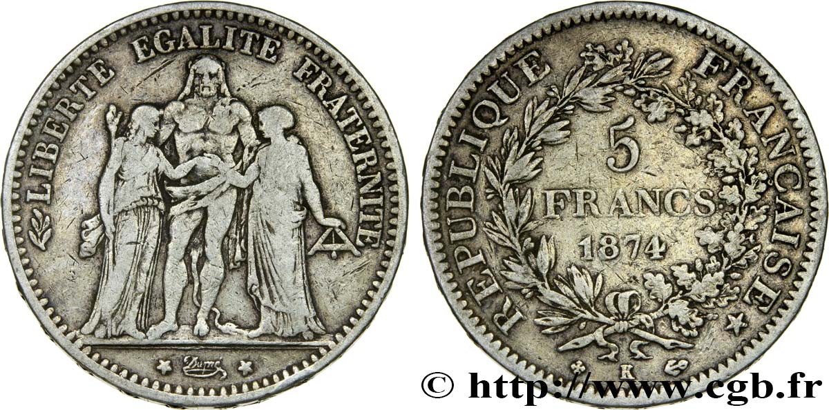 5 francs Hercule 1874 Bordeaux F.334/13 S20 