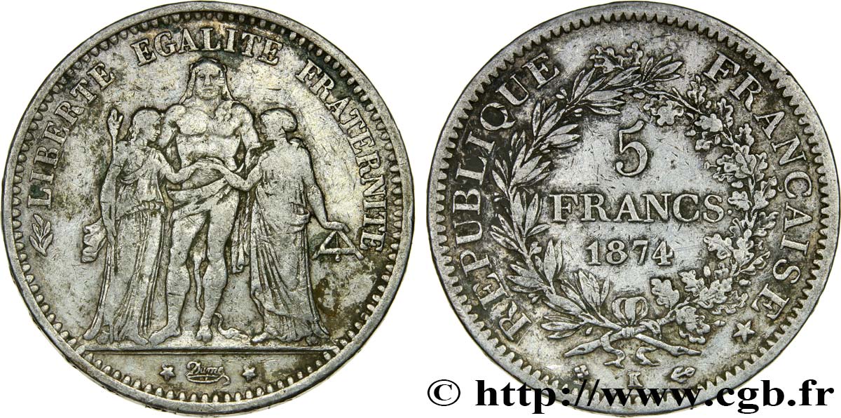 5 francs Hercule 1874 Bordeaux F.334/13 TB25 