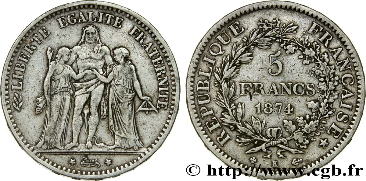 5 francs Hercule 1874 Bordeaux F.334/13 BB40 