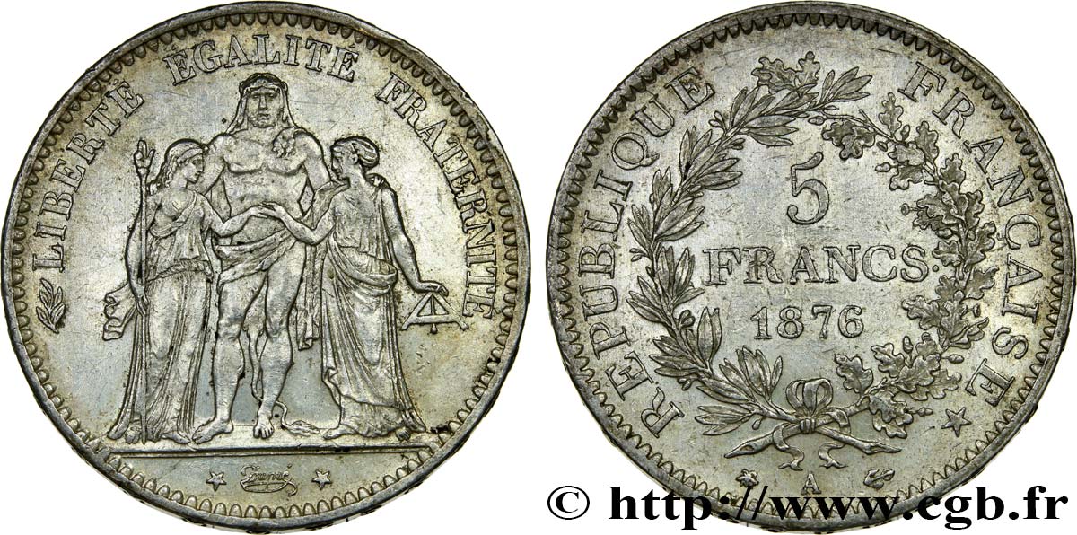5 francs Hercule 1876 Paris F.334/17 MBC48 