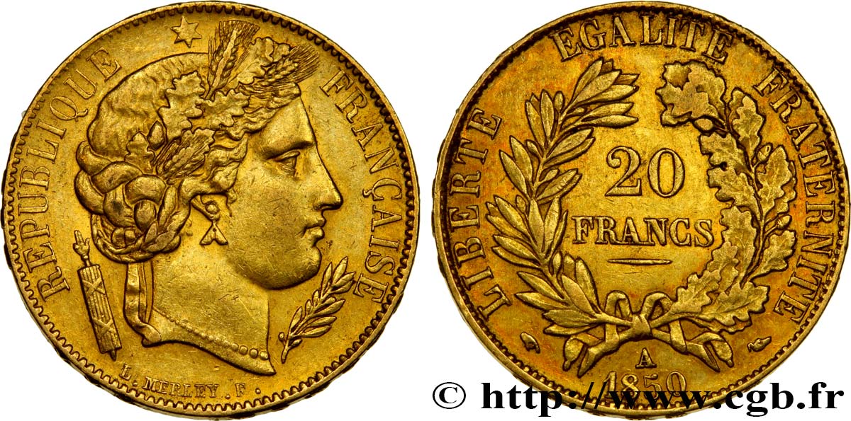 20 francs or Cérès 1850 Paris F.529/3 TTB48 