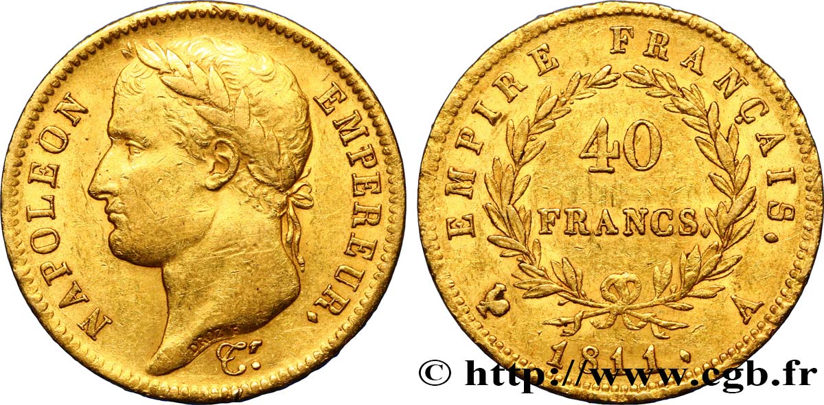 40 francs or Napoléon tête laurée, Empire français 1811 Paris F.541/6 TTB45 