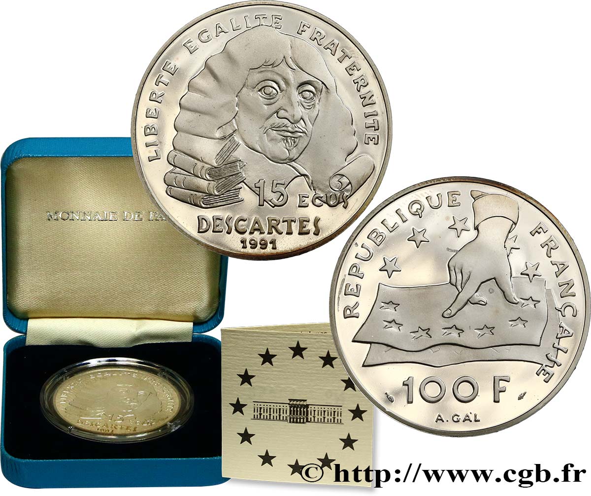 Belle Épreuve 15 écus / 100 francs Descartes 1991 Paris F5.2001 1 FDC 