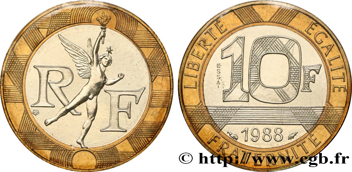 Essai de 10 francs Génie de la Bastille 1988 Pessac F.375/1 MS68 