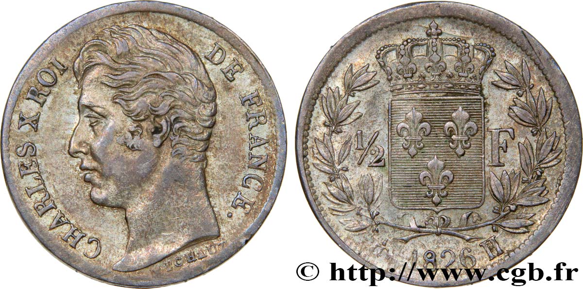 1/2 franc Charles X 1826 La Rochelle F.180/6 AU50 