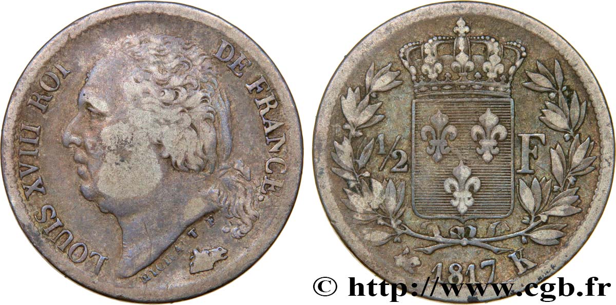 1/2 franc Louis XVIII 1817 Bordeaux F.179/12 VF25 