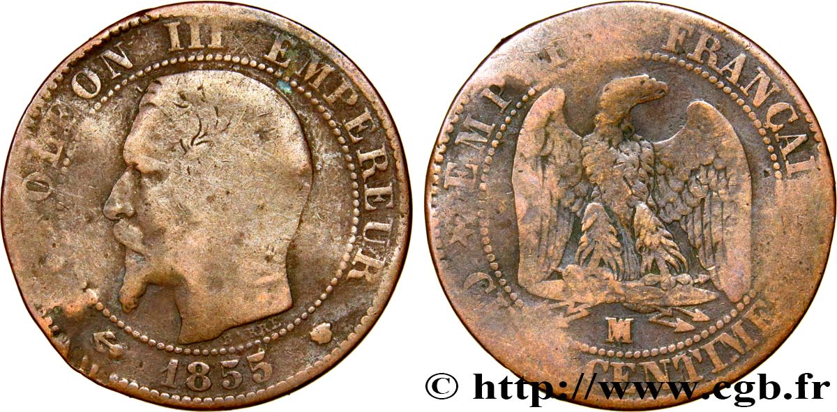 Cinq centimes Napoléon III, tête nue 1855 Marseille F.116/27 B12 