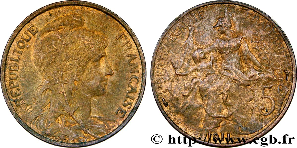 5 centimes Daniel-Dupuis 1911  F.119/23 AU50 