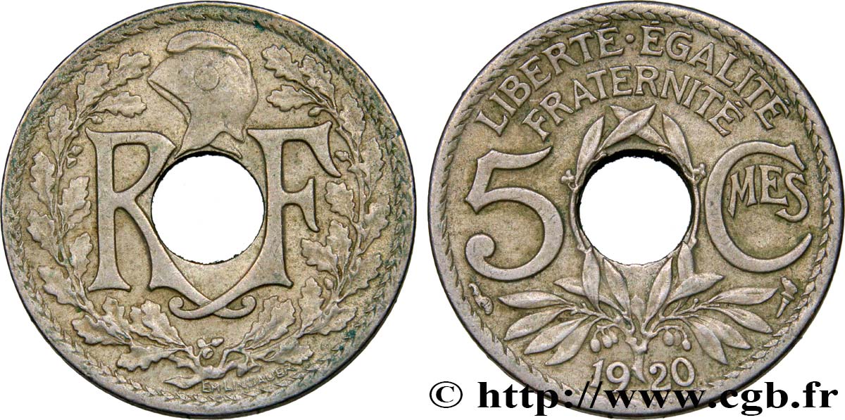 5 centimes Lindauer, grand module 1920  F.121/4 XF48 