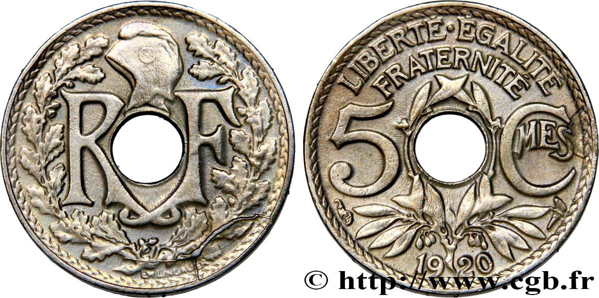 5 centimes Lindauer, petit module 1920 Paris F.122/2 AU55 