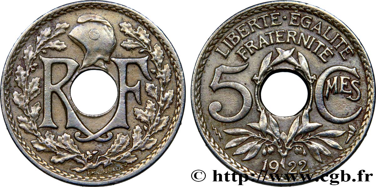 5 centimes Lindauer, petit module 1922 Poissy F.122/5 XF 