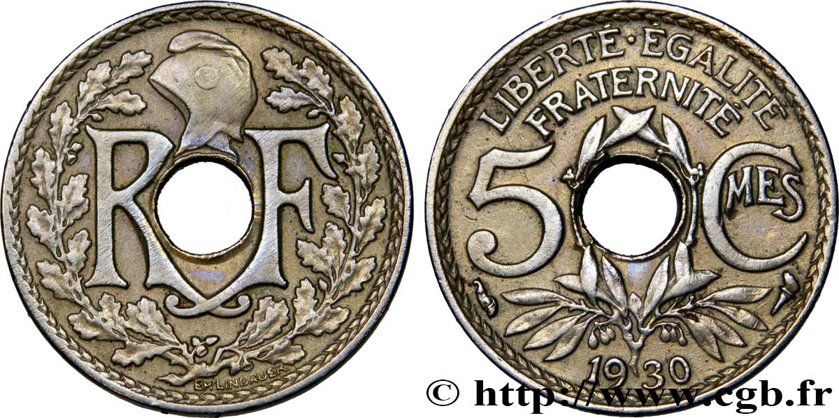 5 centimes Lindauer, petit module 1930 Paris F.122/13 SS50 