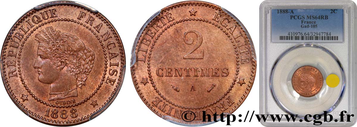 2 centimes Cérès 1888 Paris F.109/14 MS64 PCGS